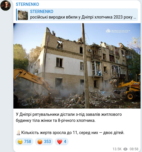 Скріншот Telegram-публікації