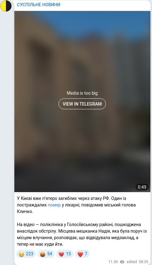 Скріншот Telegram-публікації