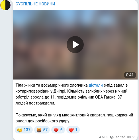 Скріншот Telegram-публікації