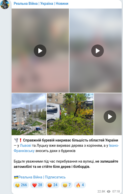 Скріншот Telegram-публікації