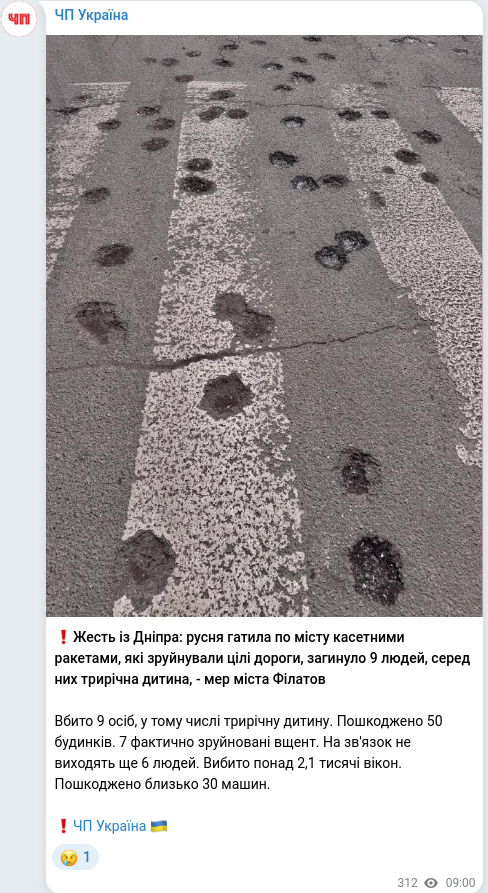 Скріншот Telegram-публікації