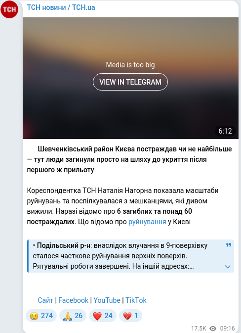 Скріншот Telegram-публікації