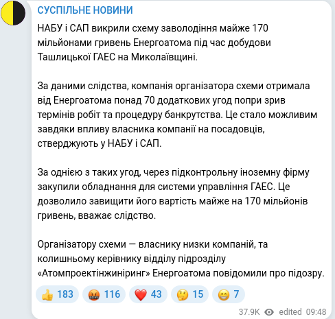 Скріншот Telegram-публікації