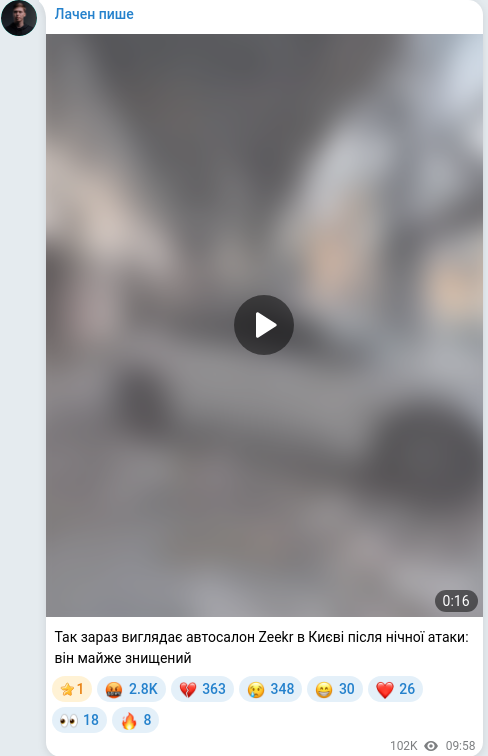 Скріншот Telegram-публікації