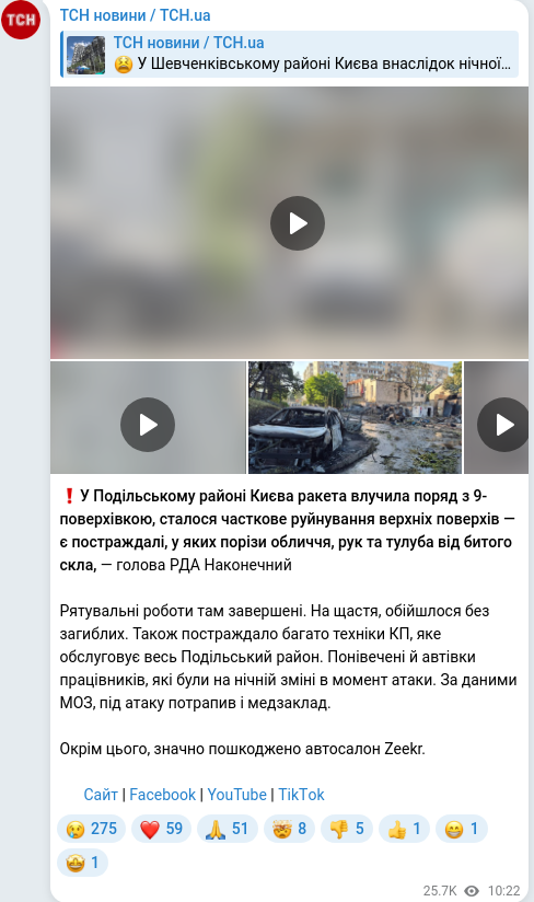 Скріншот Telegram-публікації
