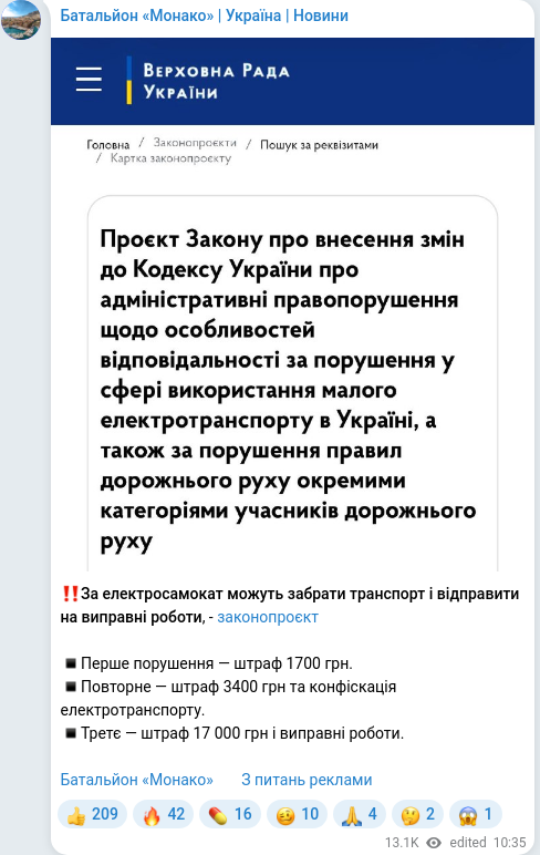 Скріншот Telegram-публікації