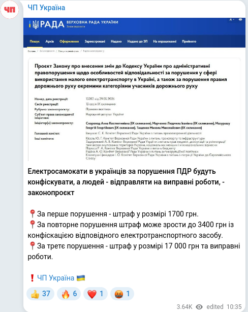 Скріншот Telegram-публікації