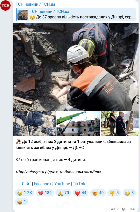 Скріншот Telegram-публікації