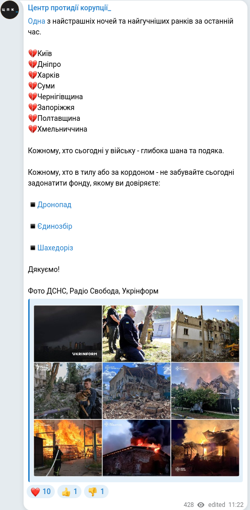 Скріншот Telegram-публікації