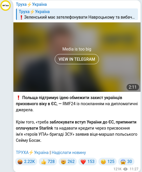 Telegram publication screenshot