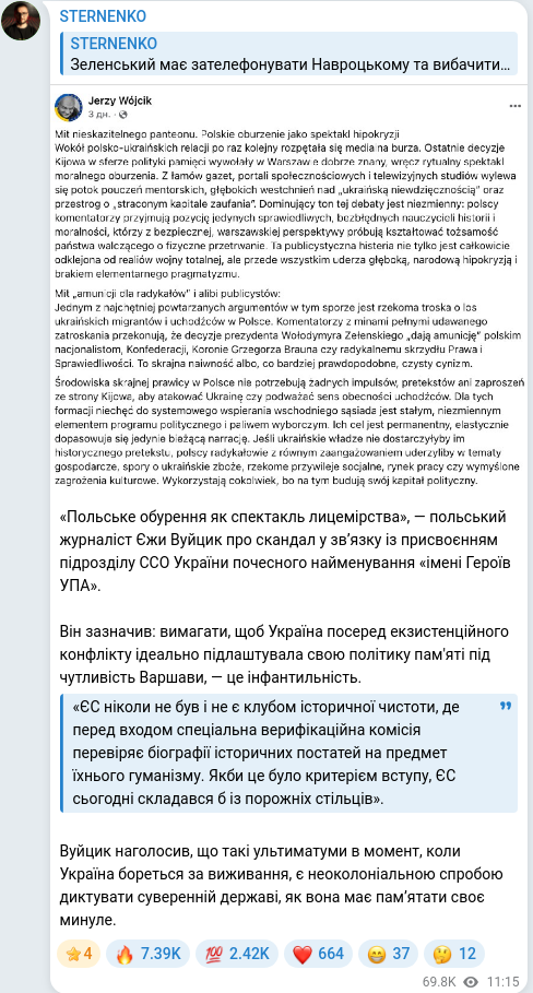 Скріншот Telegram-публікації