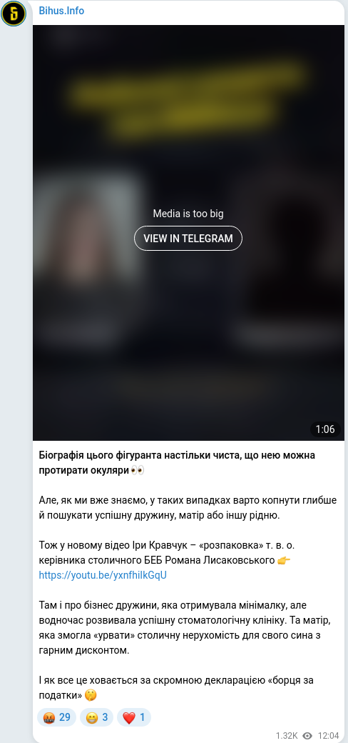 Скріншот Telegram-публікації