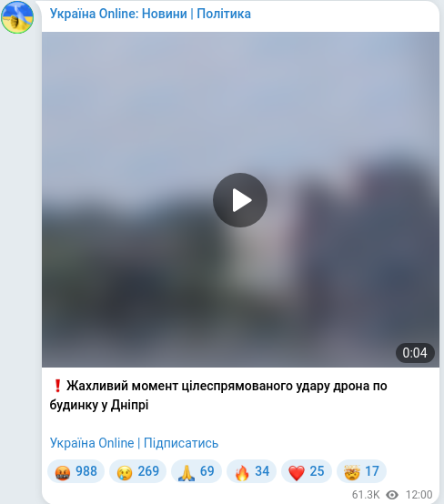 Скріншот Telegram-публікації