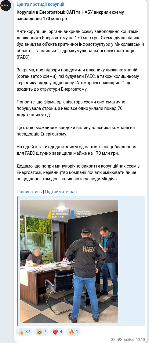 Скріншот Telegram-публікації