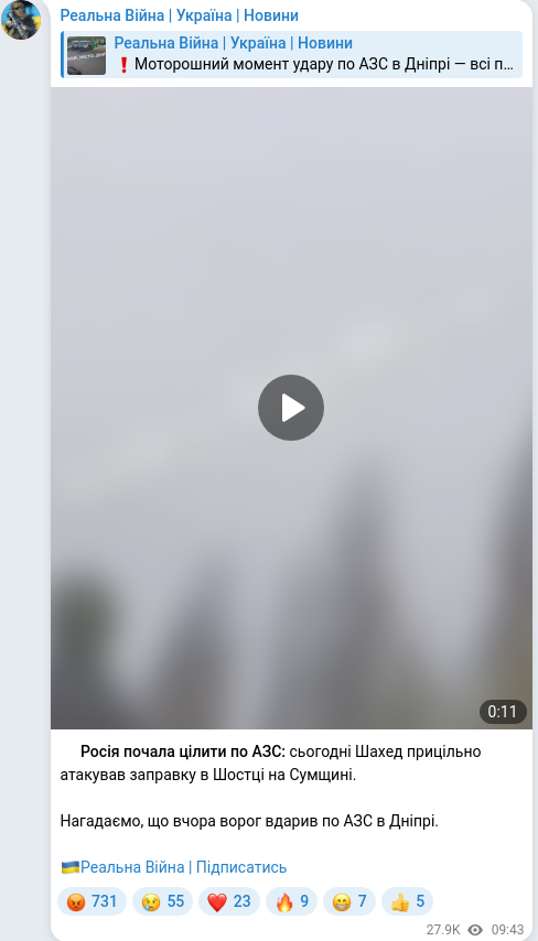 Скріншот Telegram-публікації