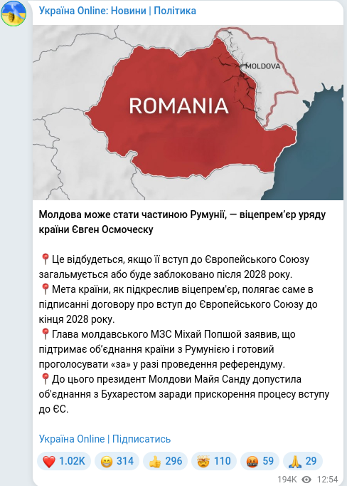 Скріншот Telegram-публікації
