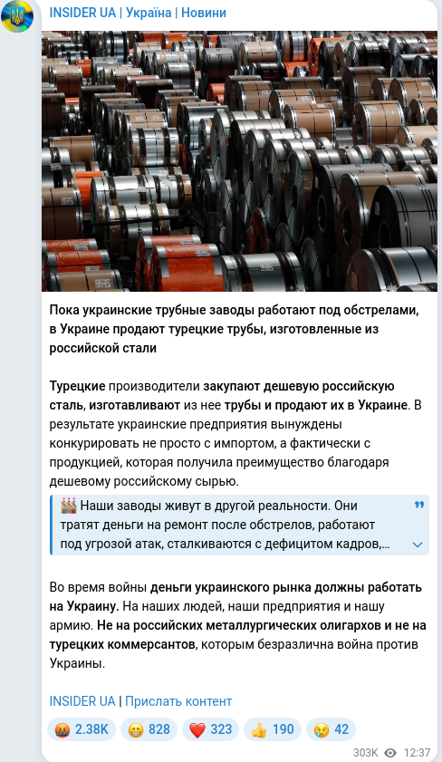 Скріншот Telegram-публікації