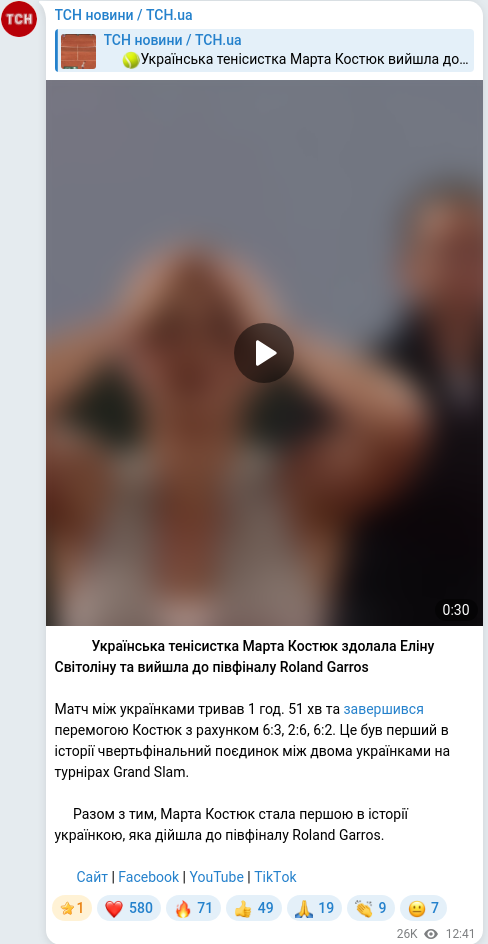 Скріншот Telegram-публікації