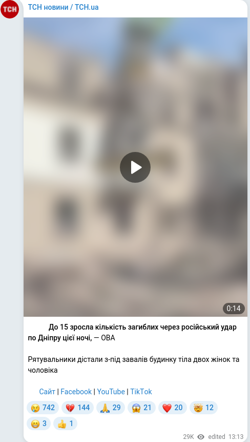 Скріншот Telegram-публікації