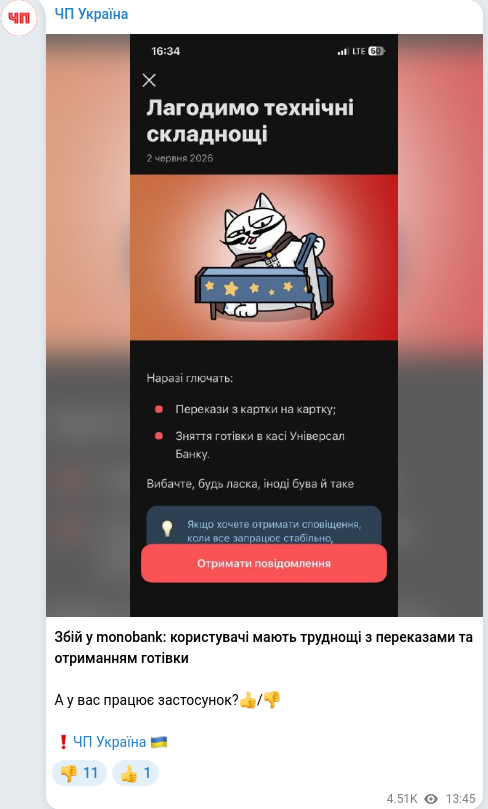 Скріншот Telegram-публікації