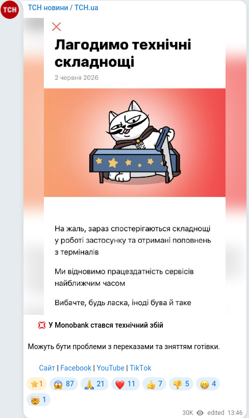 Скріншот Telegram-публікації