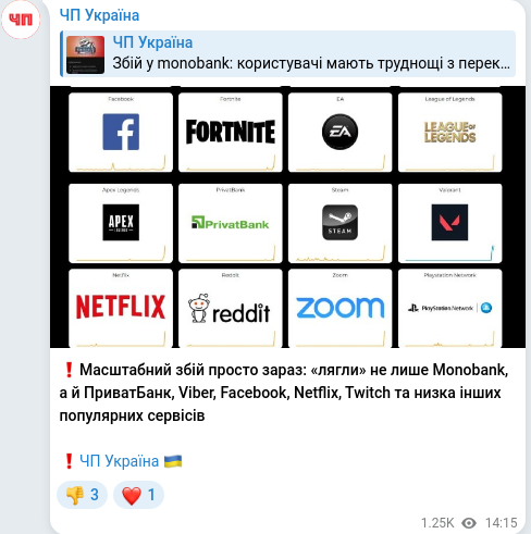 Telegram publication screenshot