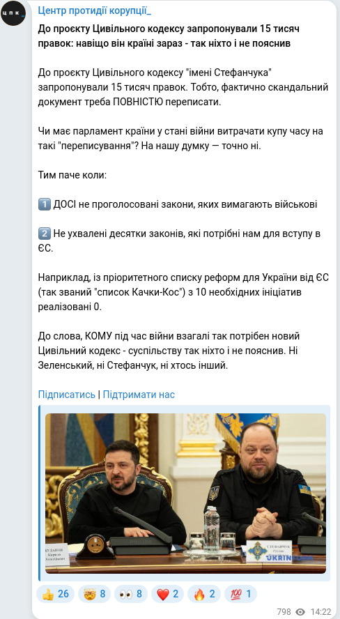 Скріншот Telegram-публікації