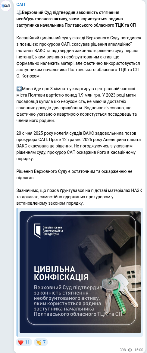 Telegram publication screenshot