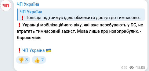 Скріншот Telegram-публікації