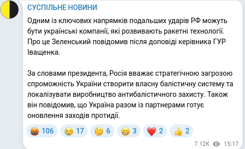 Скріншот Telegram-публікації