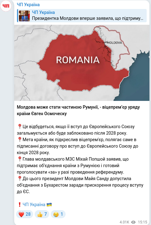 Скріншот Telegram-публікації