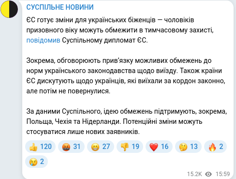 Скріншот Telegram-публікації