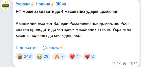 Скріншот Telegram-публікації