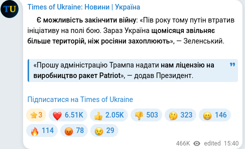 Скріншот Telegram-публікації
