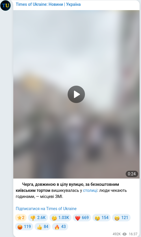 Скріншот Telegram-публікації