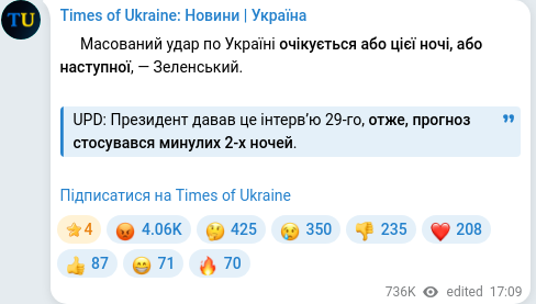 Скріншот Telegram-публікації