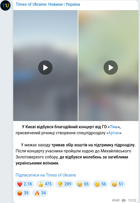 Скріншот Telegram-публікації
