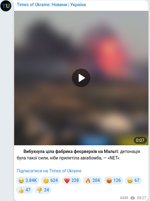 Скріншот Telegram-публікації
