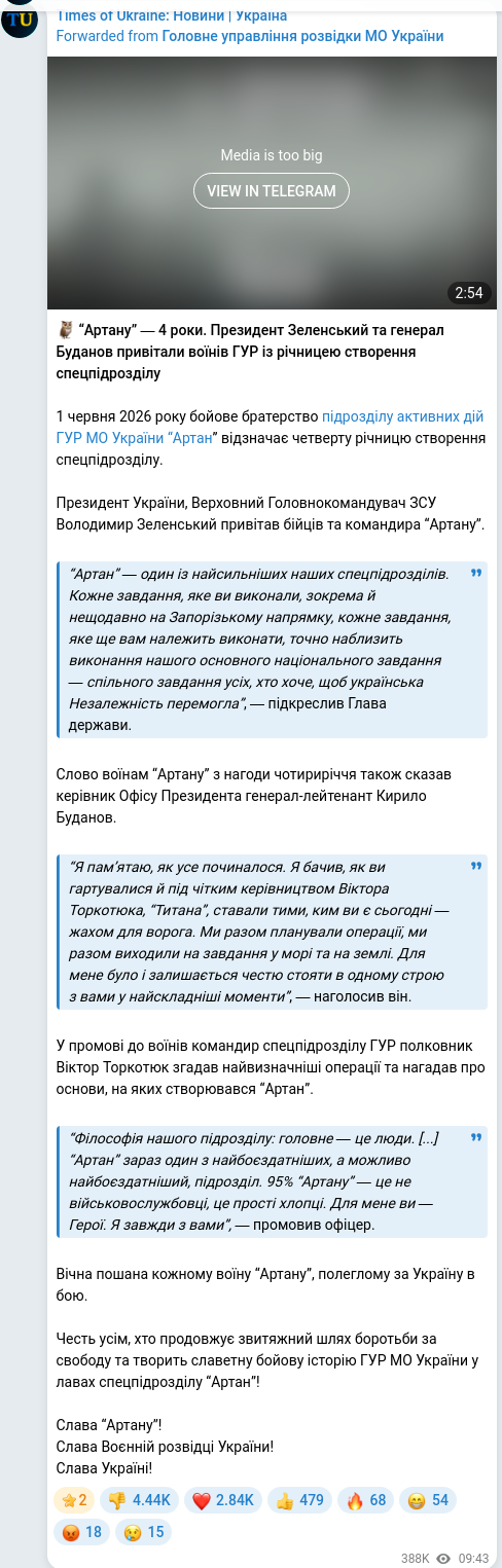 Скріншот Telegram-публікації