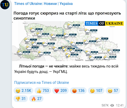 Скріншот Telegram-публікації