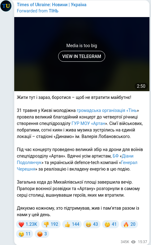 Telegram publication screenshot