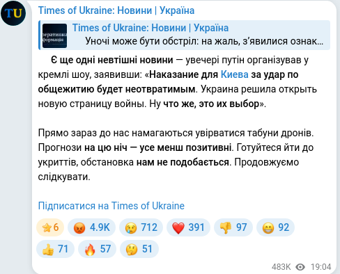 Скріншот Telegram-публікації