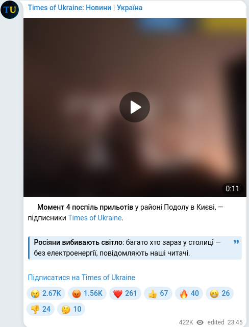 Скріншот Telegram-публікації