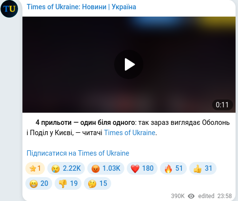 Скріншот Telegram-публікації