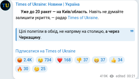 Скріншот Telegram-публікації