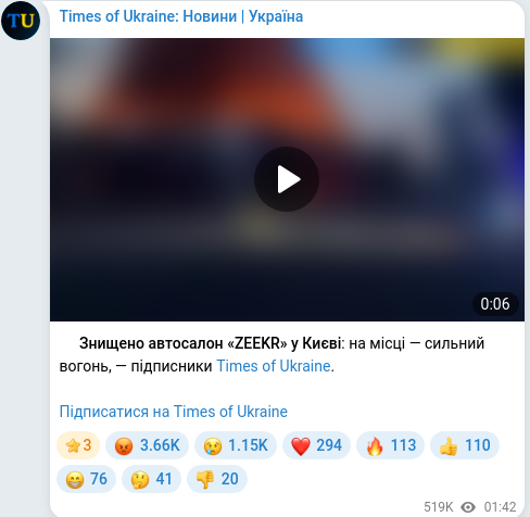 Скріншот Telegram-публікації