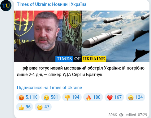 Скріншот Telegram-публікації