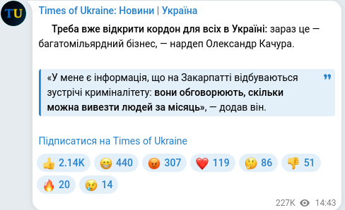 Скріншот Telegram-публікації