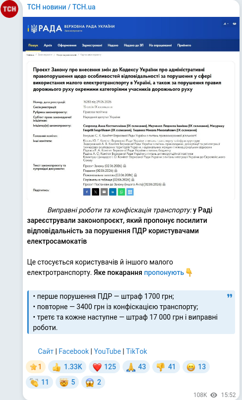 Скріншот Telegram-публікації