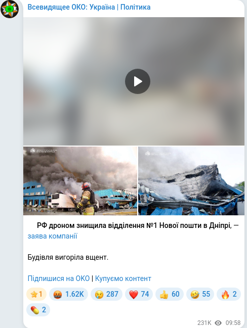 Скріншот Telegram-публікації